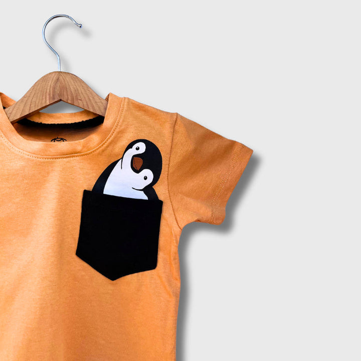 Tiny Trendz Kids Peek-A-Boo Penguin Shorts & Tee Set Mustard Yellow