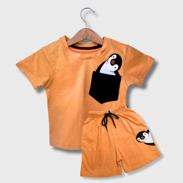 Tiny Trendz Kids Peek-A-Boo Penguin Shorts & Tee Set Mustard Yellow