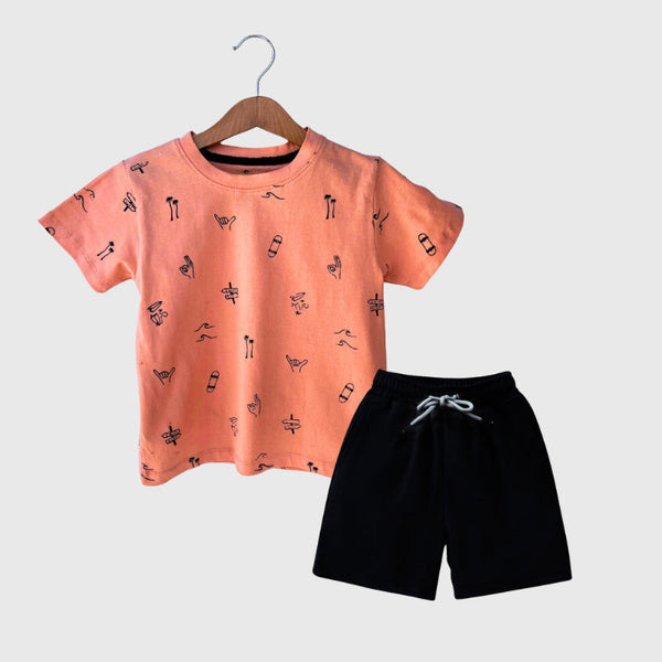 Tiny Trendz Kids Sunny Summer Doodles Shorts & Tee Set Peach