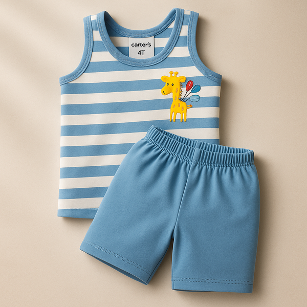 Baby Sandos & Short Set Wide Stripes Royal Blue - Sunshine