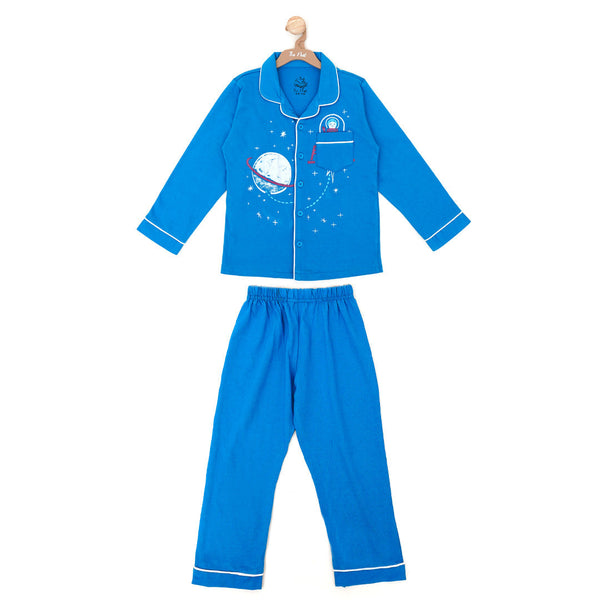 The Nest Royal Blue All Over Print Sleeping Suit Co-Rd Sets
