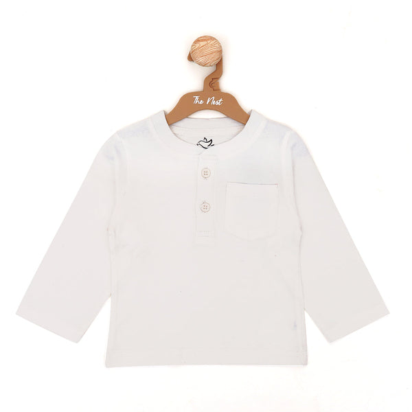 The Nest White Baby Shirt With Front Pocket