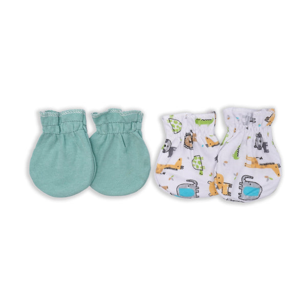 Little Sparks Baby Mittens Set Pack Of 2 White Printed Animals