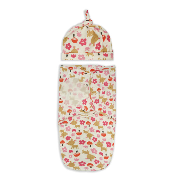 Little Sparks Baby Adjustable Swaddle With Cap Deer White (0-6 Months)