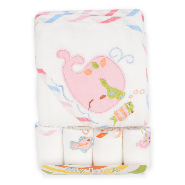 Little Star Baby Bath Towel 5 Pcs Pink Whale