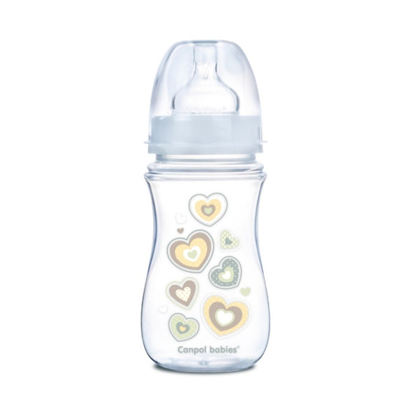 Canpol Babies 240 Ml Wide Neck Anticolic Bottle Easystart - Newborn Baby Beige Hearts