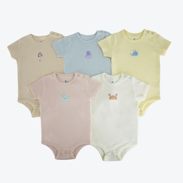 Cuddle & Cradle Set Of 5 Baby Bodysuits With Cute Sea Animals