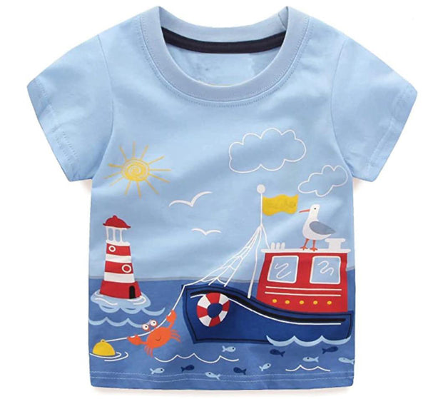 Oolaa Printed T-Shirt Ship Sea Blue