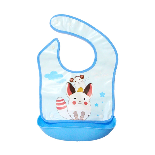 Waterproof Baby Bib With Detachable Silicone Pocket Rabbit Blue - Sunshine