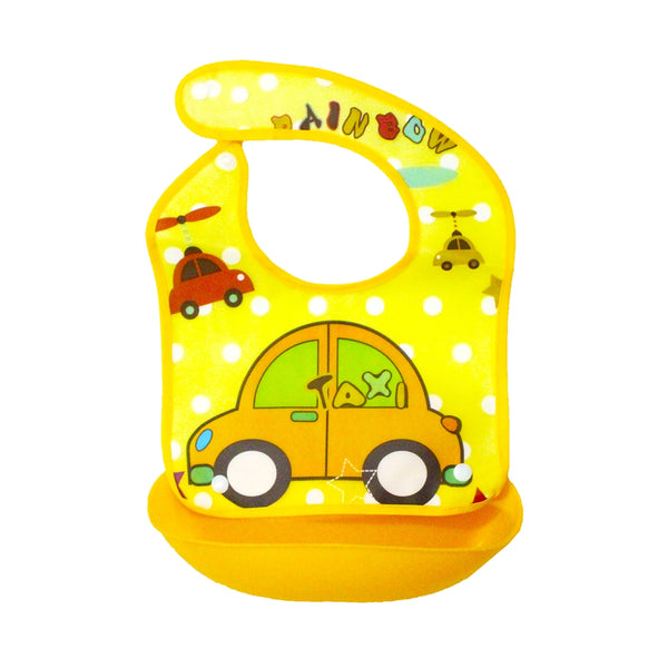 Waterproof Baby Bib With Detachable Silicone Pocket Taxi Yellow - Sunshine