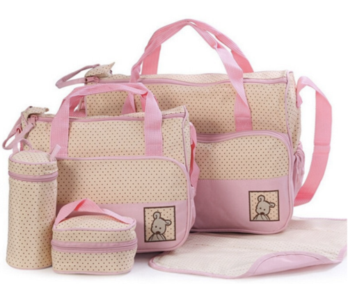 Baby Diapers Bag 5pcs Light Pink - Sunshine