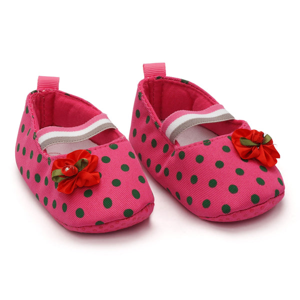 Little One Baby Shoes Pink With Red Flower