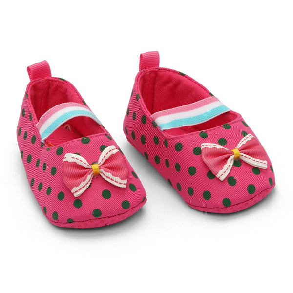 Little One Baby Shoes Pink With Green Dots & Pink Tie