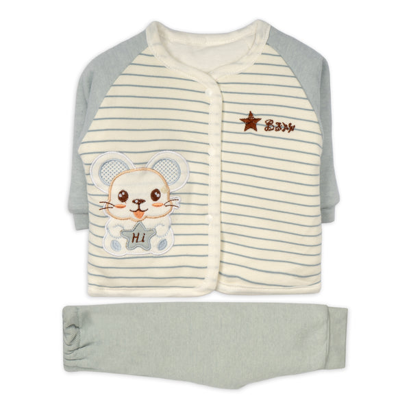 Baby Fleece Shiet & Trouser Set Stripes Mice Blue (0-3 Months) - Sunshine