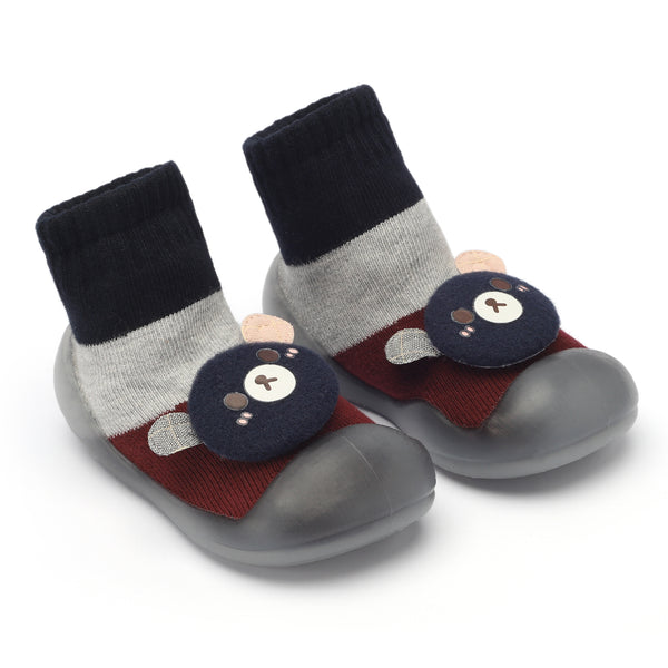 Skidders Baby Grip Shoes Bear Dark Maroon & Blue (6-9 Months)