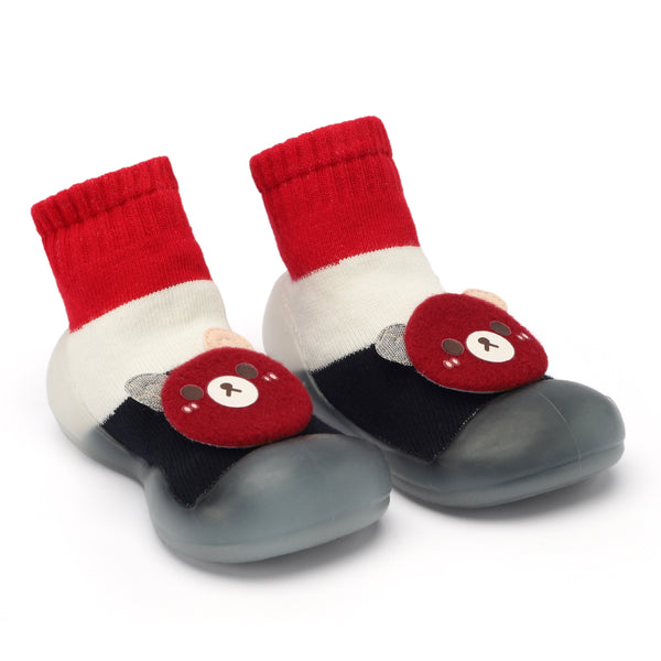 Skidders Baby Grip Shoes Bear Dark Red & Navy Blue(3-6 Months)