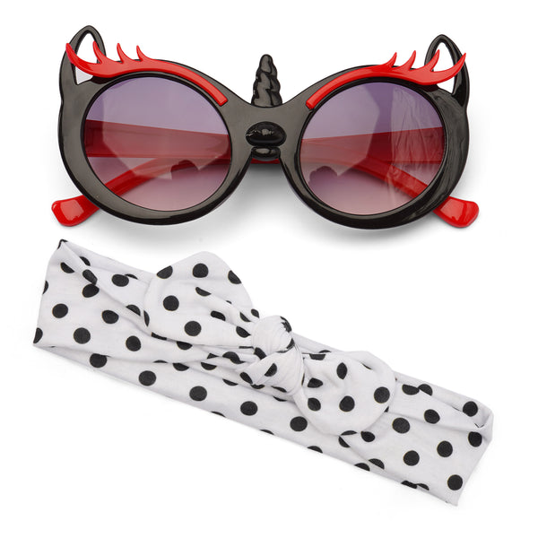 Girls 2 Pcs Headband & Glasses Set Dots Black - Sunshine