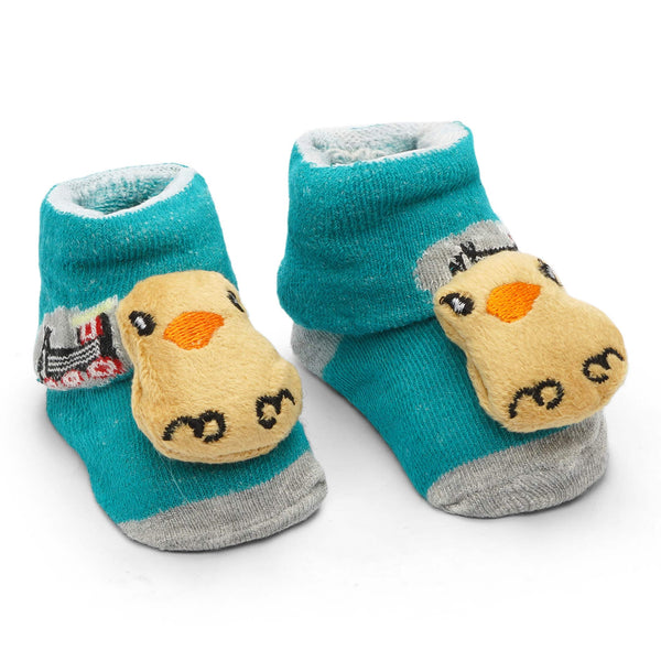 Baby Character Booties Green & Grey With Chick (0-3 Months) - Sunshine