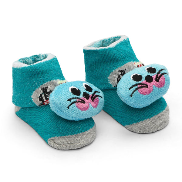 Baby Character Booties Green With Blue Cat (0-3 Months) - Sunshine