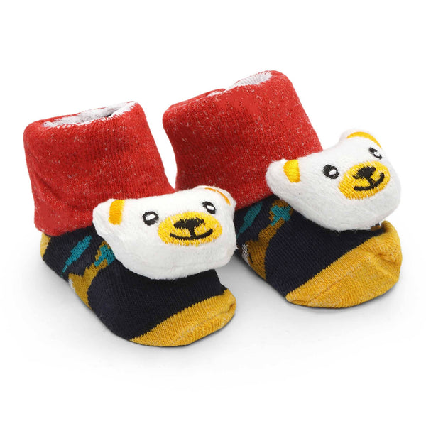 Baby Character Booties Red & Black With White Bear (0-3 Months) - Sunshine