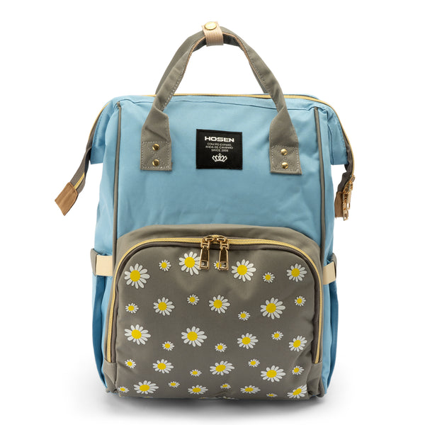 Baby Diaper Bag (Waterproof) Flower Blue & Grey - Sunshine