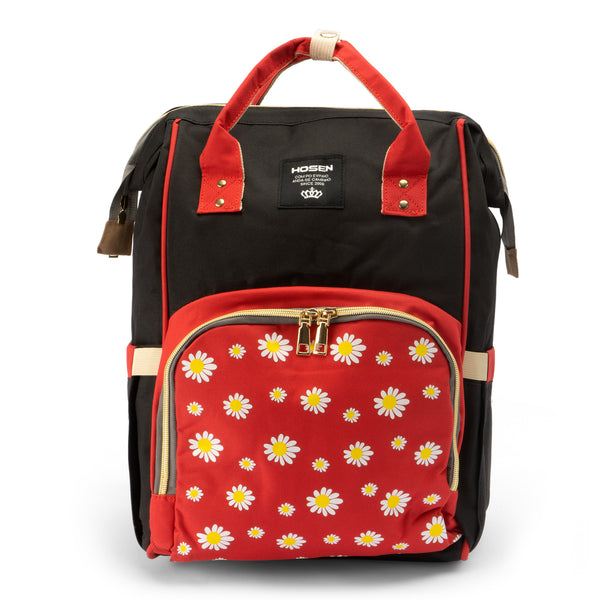 Baby Diaper Bag (Waterproof) Flower Black & Red - Sunshine