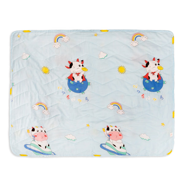Little Sparks Baby Double Printed Bed Sheet Cow Blue