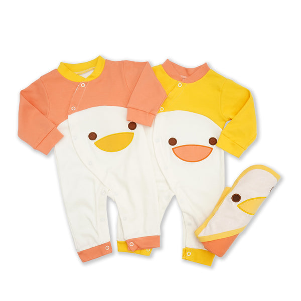 Little Star Baby Pack Of 2 Bodysuit With Hooded Sheet Duck Pink (0-6 Months)