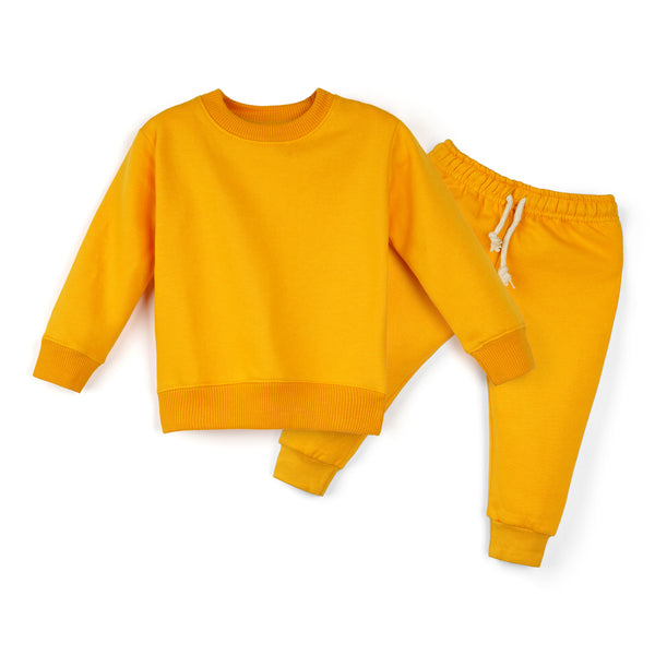 Oolaa Kids Polyester Fleece Plain Tracksuit Yellow