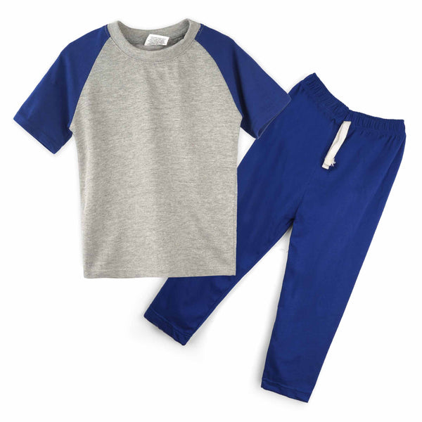 Oolaa Kids Raglan Half Sleeves Pajama Set Grey & Blue
