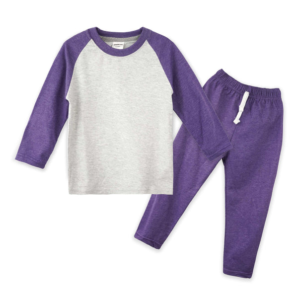 Oolaa Kids Raglan Full Sleeves Pajama Set Grey & Purple