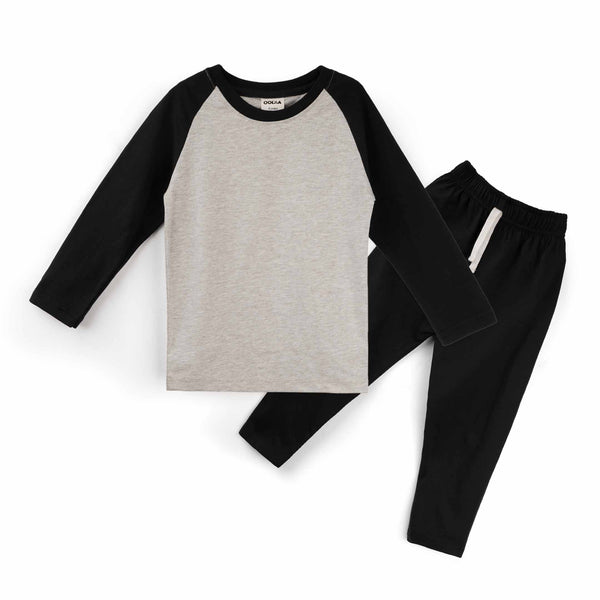 Oolaa Kids Raglan Full Sleeves Pajama Set Grey & Black