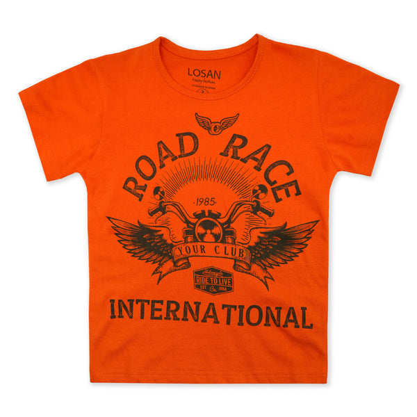 Losan Fashion Boys Round Neck T-Shirt Road Race Orange