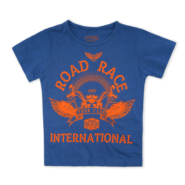 Losan Fashion Boys Round Neck T-Shirt Road Race Blue & Orange