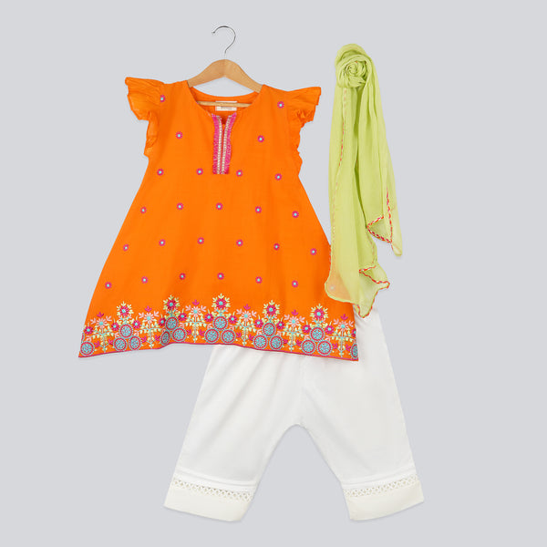 Dhaagay Orange Flared Tunic Outfit