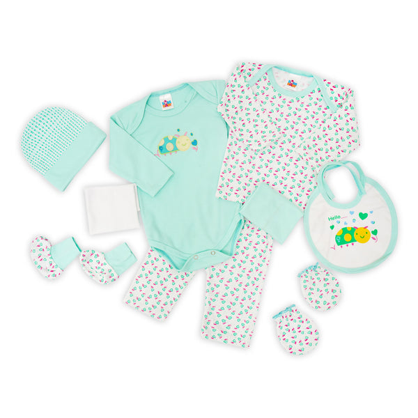 Little One Baby 9 Pcs Gift Set Bee Green