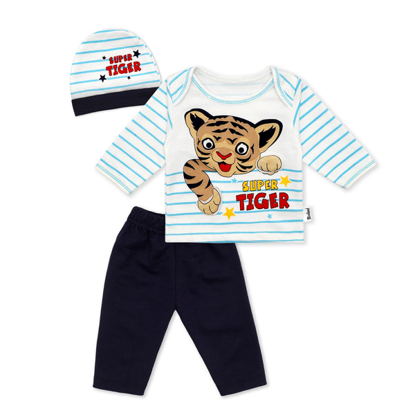 Little One 3 Pcs Suit Set Tiger Blue(0-6 Months)