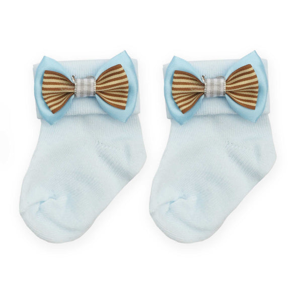 Little Star Baby Socks Stripes Bow Sky Blue