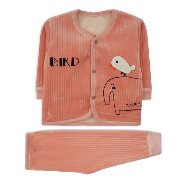 Little Sparks Baby Fleece Shirt & Trouser Set Bird Dark Pink