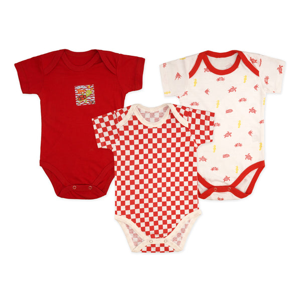 Junior Baby Pack Of 3 Short Sleeve Bodysuit Under The Sea Red