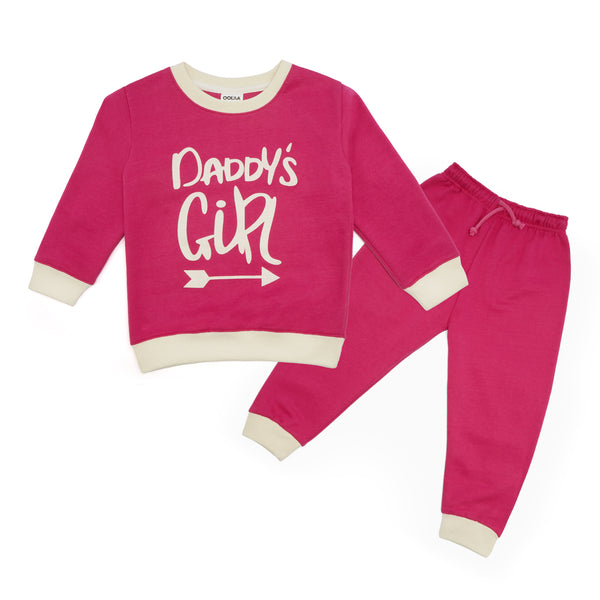 Oolaa Kids Printed Tracksuit Daddys Girl Pink & White