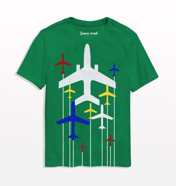 Smart Angel Kids Tshirt Planes Green